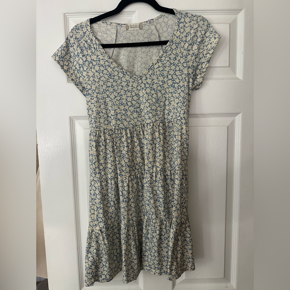 Altar'd State Blue and Cream Floral Midi Dress